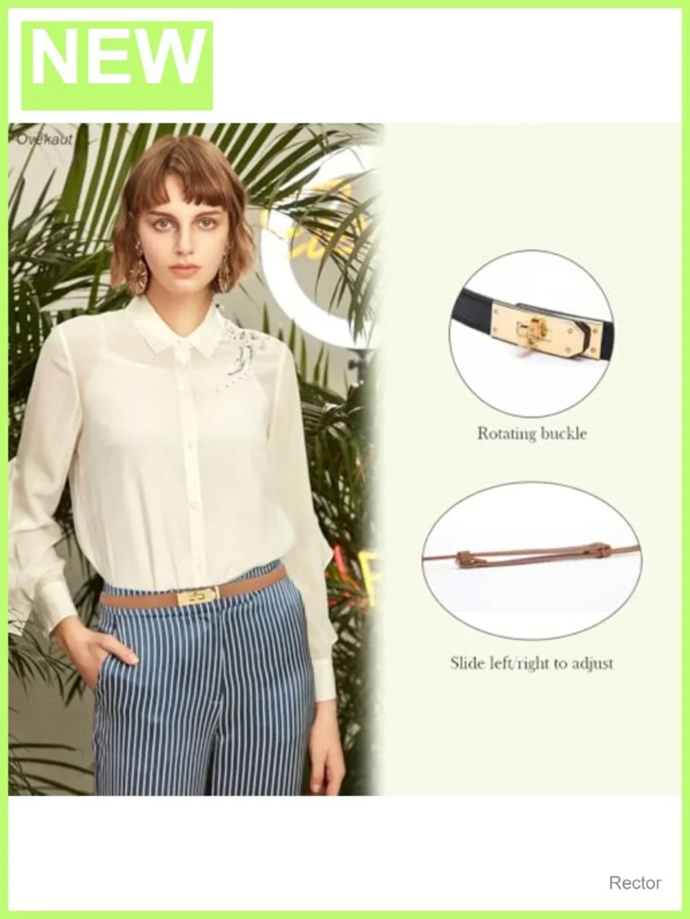 Women's Skinny Leather Belt with Gold Twist Lock Buckle - Adjustable Waistband